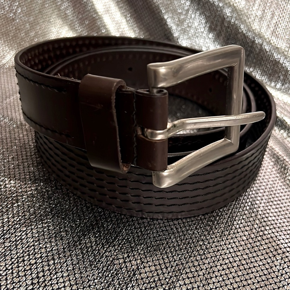 Mens Brown Leather Belt with Nickel Buckle 51 3/4 in. on longest hole quality🤠